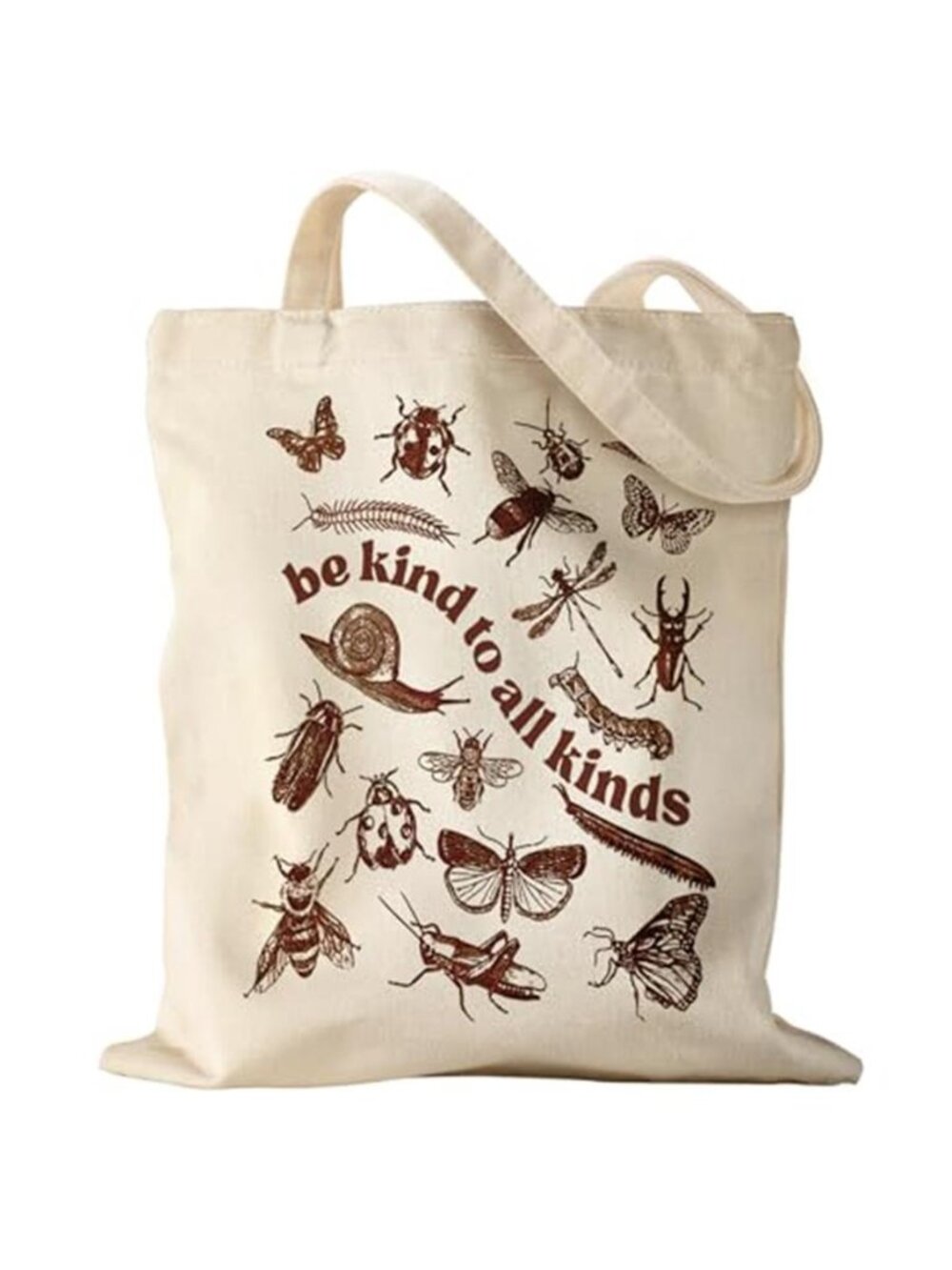Miss Adola Be Kind to All Kinds Canvas Tote Bag Aesthetic Nature Graphic Insects